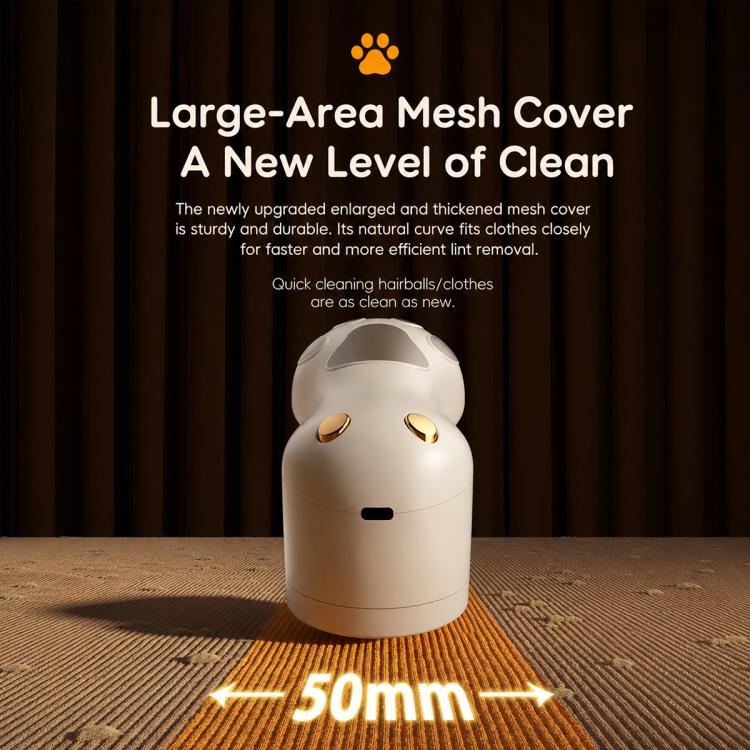 White electric lint remover with cat paw head, large mesh cover on top