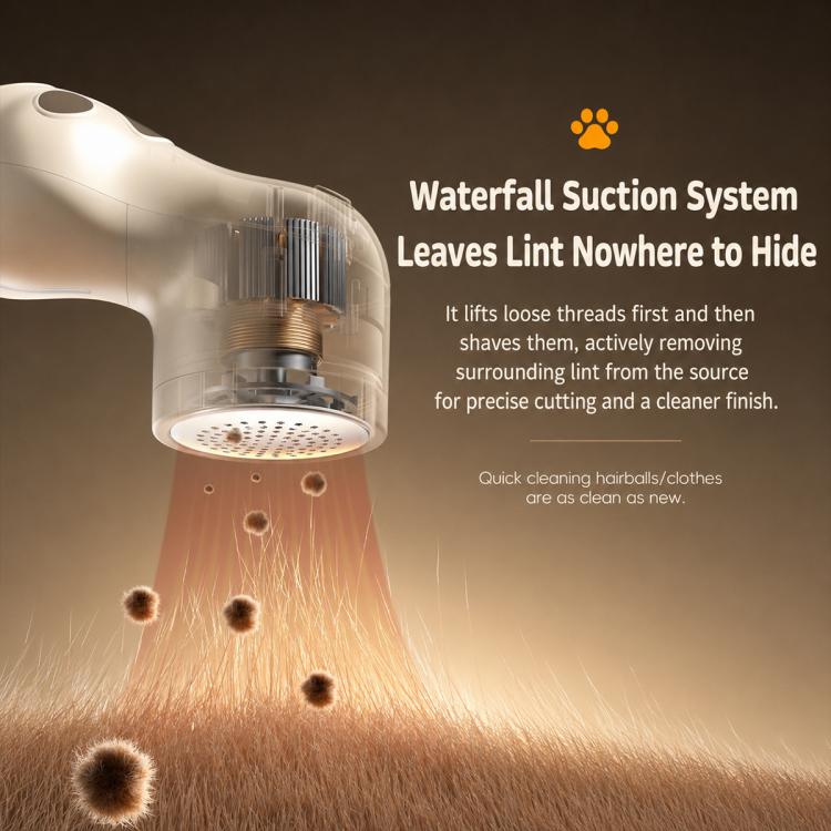 Electric lint remover with open suction chamber and cutting mesh head