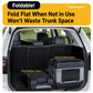 Fold-flat car storage box in trunk with lid closed, dark gray plastic