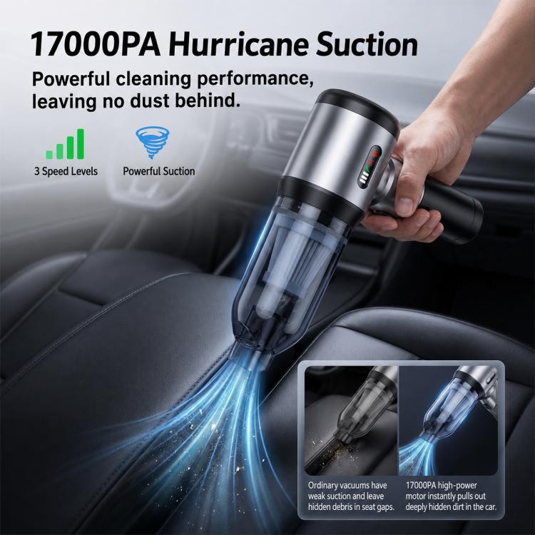 2-in-1 handheld car vacuum and tire inflator vacuum head with transparent dust chamber