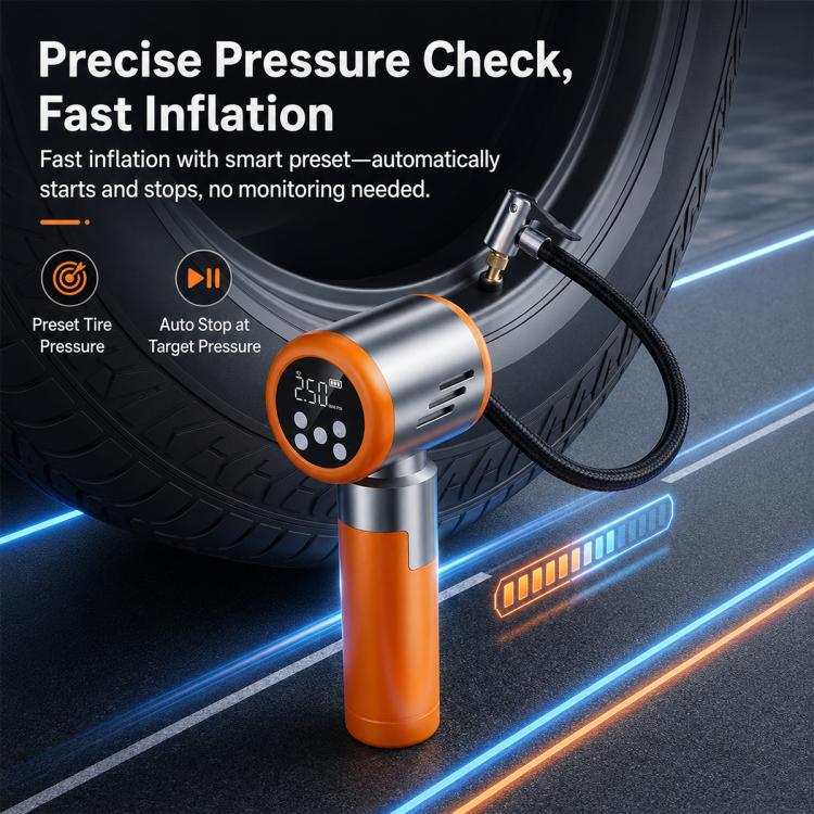 2-in-1 handheld car vacuum and tire inflator inflator head with pressure gauge and hose