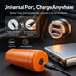 Orange handheld car vacuum with Type-C charging port and cable