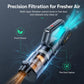 Handheld vacuum cleaner with translucent dust canister and blue airflow effect