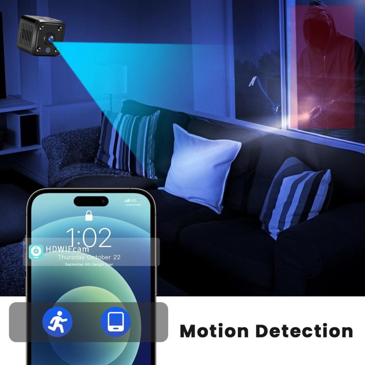 Black mini cube security camera with night vision illumination effect