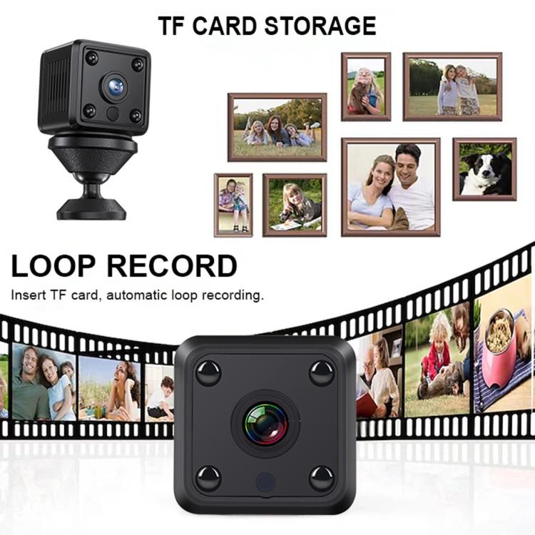 Black mini cube security camera with TF card loop recording setup
