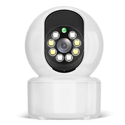 Wireless home security camera with black dome lens and visible LED infrared lights