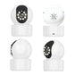 Wireless home security camera shown from multiple angles, white housing and black lens