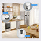 Wireless home security camera hosting feature graphic with kitchen scene and camera icons