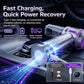 Handheld vacuum cleaner with flat nozzle and clear cylindrical dust chamber, silver and purple
