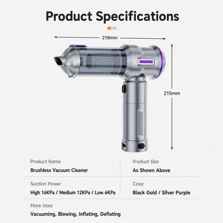 Handheld brushless vacuum cleaner with transparent container and purple nozzle ring