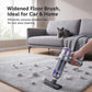 Handheld vacuum with widened floor brush head cleaning a carpeted floor