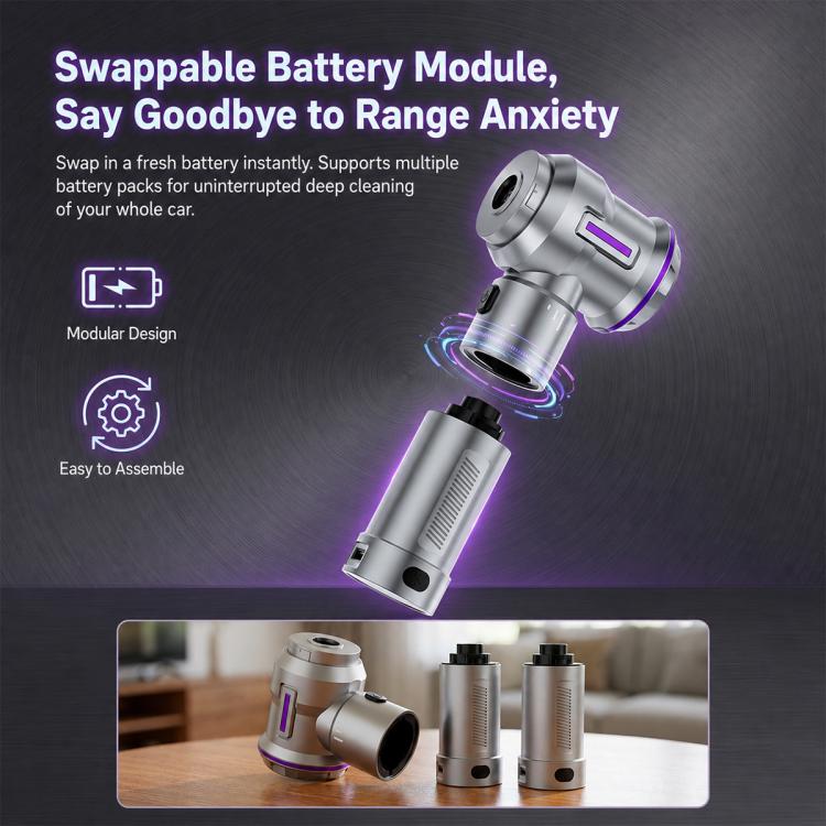 Handheld car vacuum with detachable battery module and extra battery packs