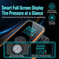 Orange-and-black tire inflator pump with full-screen LED pressure display