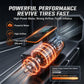 Orange-and-black tire inflator pump with visible internal motor airflow channel