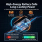 Orange-and-black cordless inflator pump with internal battery pack illustration