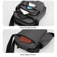 Black crossbody bag showing front storage pocket and back zipper pocket