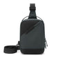 Men's gray crossbody sling bag with arched front zipper pocket and adjustable strap