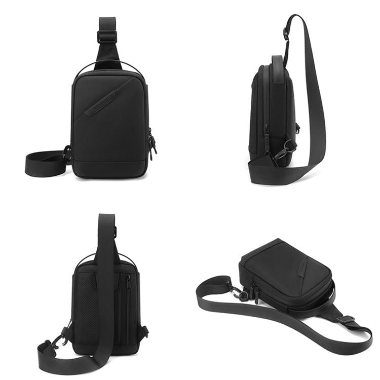 Men's crossbody bag set view: front, back, side, and adjustable shoulder strap