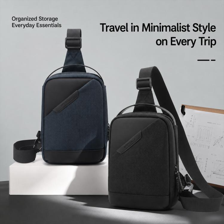 Men's crossbody bags in dark gray and black, each with front zipper compartment and strap