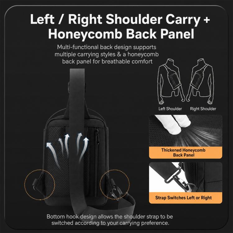 Men's crossbody bag with honeycomb back panel and adjustable strap carry options