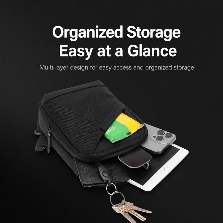 Men's crossbody bag with organized storage for phone, keys, and small accessories