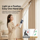 White cordless stick vacuum cleaner for high-reach dusting with extension wand