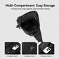 Black crossbody chest bag with curved flap and multiple front zipper pockets