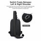 Black crossbody chest bag showing adjustable side-carrying strap and front pocket