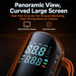 Black car air pump with large panoramic curved digital display and orange handle