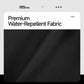 Black textured fabric panel of a crossbody chest bag with water-repellent look