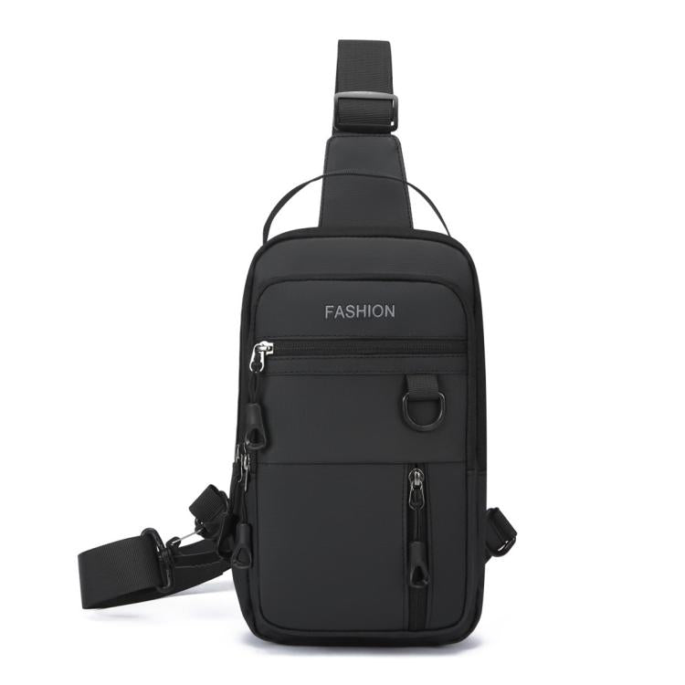 Black men crossbody chest bag with top carry strap and front zip pocket