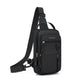 Black men crossbody chest bag with long shoulder strap and front vertical zipper pocket