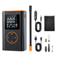 Portable tire inflator pump with LED display, long air hose, and nozzle attachments