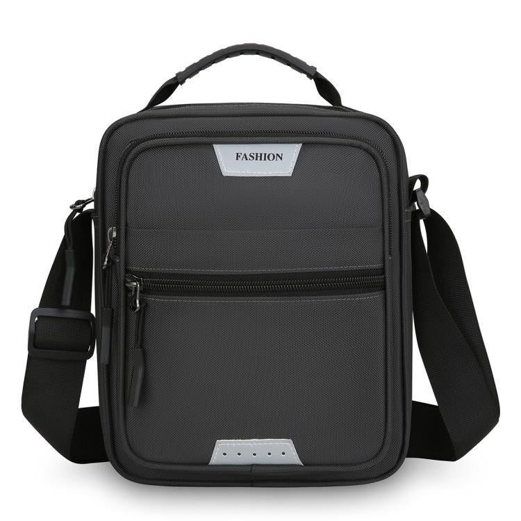 Men’s large crossbody bag in dark gray, with front zip pocket and adjustable shoulder strap