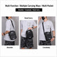 Men’s crossbody bag worn on shoulder and crossbody, black with zip front pocket