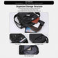 Men’s crossbody bag storage view with inner compartments and front zip pocket