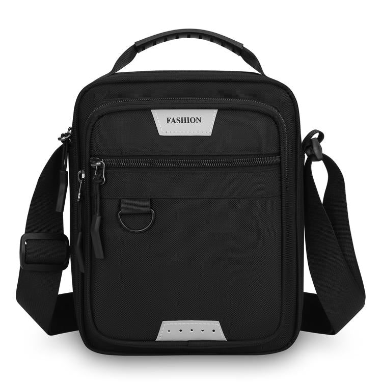 Men's black crossbody bag with top handle and front zip pocket