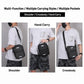 Men's black crossbody bag worn crossbody, shoulder, and hand-carry styles