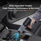 Handheld car vacuum with clear dust chamber, held toward car seat crevice