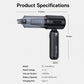 Black handheld car vacuum cleaner with size measurement diagram and handle