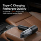 Black handheld car vacuum cleaner with clear dust cup and Type-C charging
