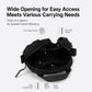 Black nylon crossbody bag with wide opening, zipper pocket, and inner mesh pocket