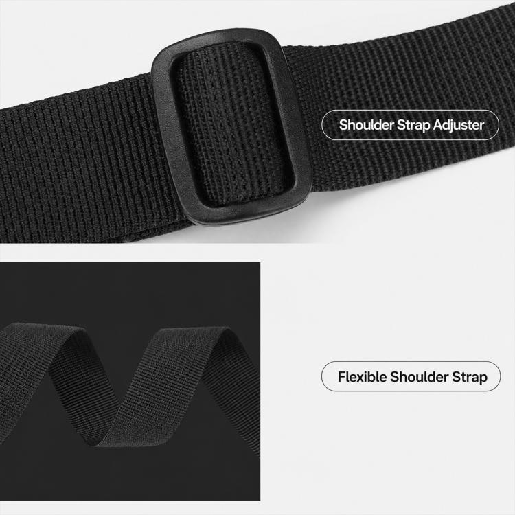 Adjustable nylon shoulder strap with webbing buckle detail and flexible strap texture