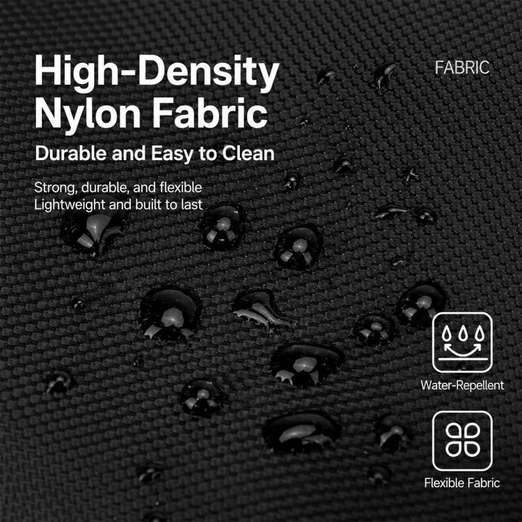 High-density nylon fabric with water-repellent finish and flexible textured surface