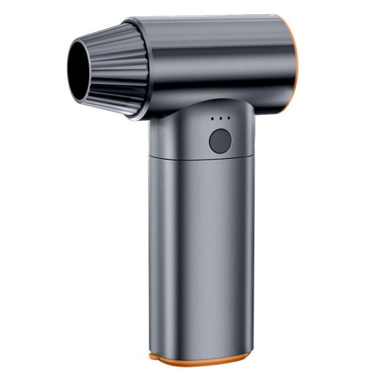 Handheld turbo air blower with dark gray body and orange nozzle ring
