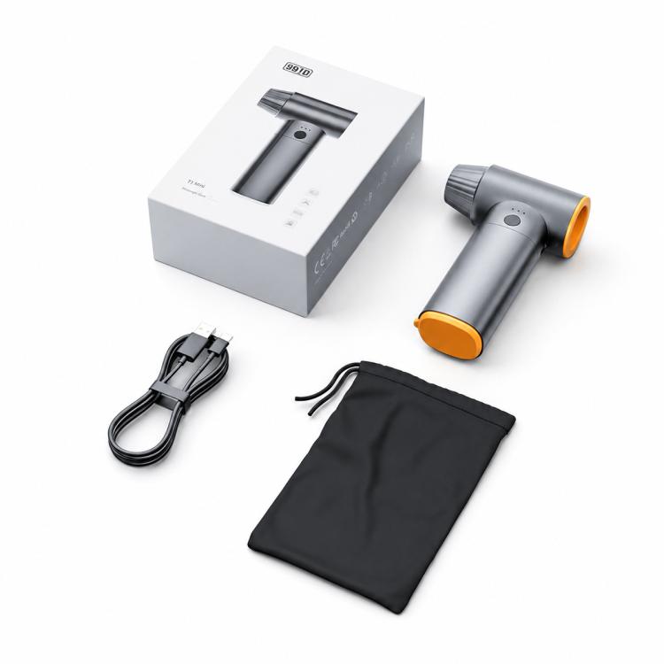Handheld turbo air blower kit with charging cable and storage bag