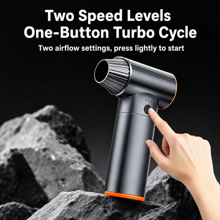 Handheld turbo air blower with fingertip control on the power button