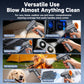 Handheld turbo air blower with orange intake tips for dusting car, devices, and keyboard