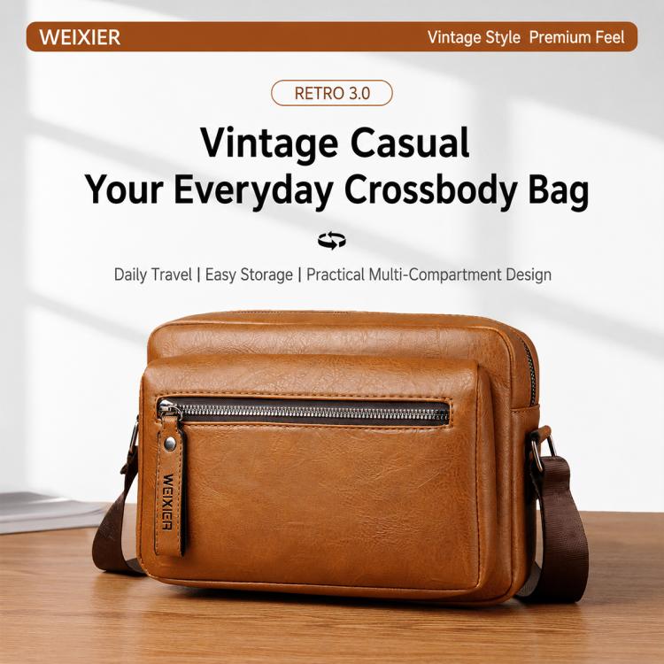 WEIXIER D1225 Men Retro PU Leather Waterproof Shoulder Crossbody Bag