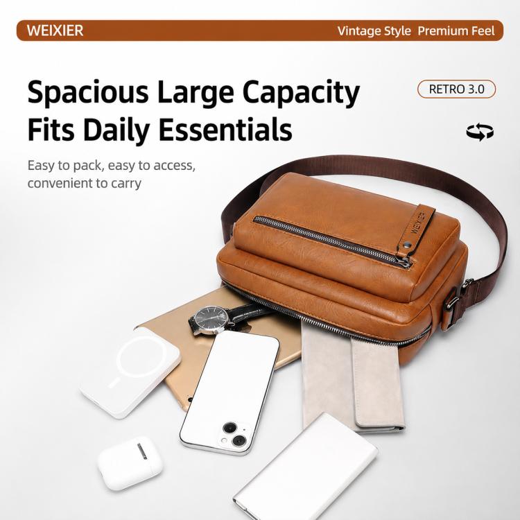 WEIXIER D1225 Men Retro PU Leather Waterproof Shoulder Crossbody Bag